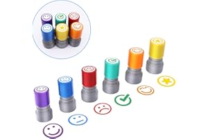 WAHXIAOSW 6pcs Rubber Teacher Stamps for Grading, Self-Inking, Office Stationery Stamps, Vibrant Colors, Best Homework Stamps, Encouraging Classroom Comments(Smiley Stamps)