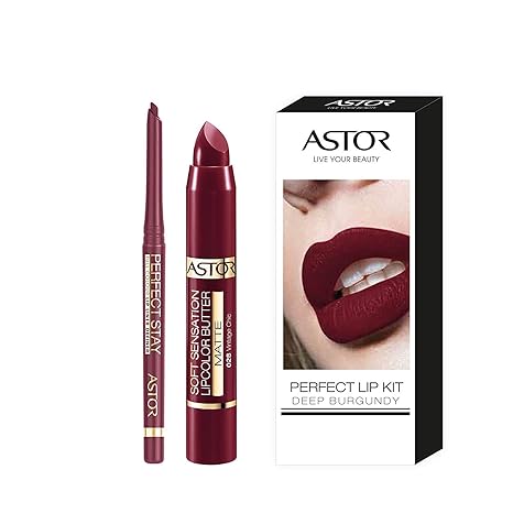 Astor Lip Kit Burgundy mit Soft Sensation Lip Color Butter Matte und Perfect Stay Automatic Lip Liner, 1er Pack (1 x 5 g)