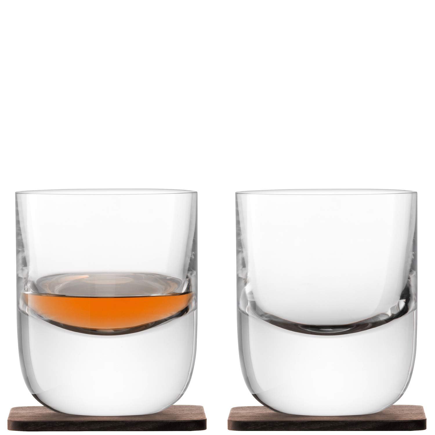LSA Whisky Renfrew Tumbler 270ml Clear & Walnut Coaster | Set of 2 | Handmade Glass and Wood | WH12