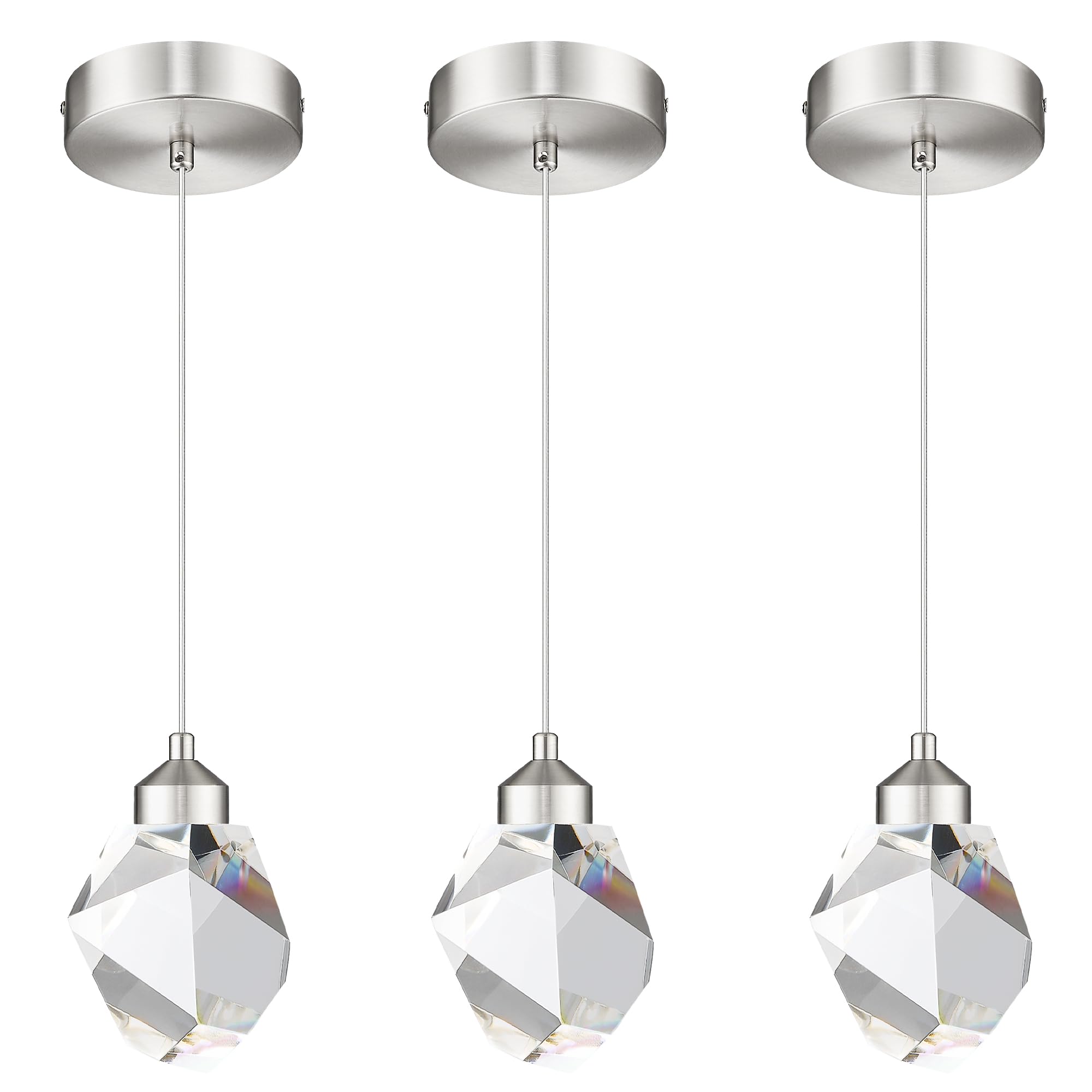 Photo 1 of Ken & Ricky 3 Pack Crystal Pendant Lights, LED Kitchen Island Lighting,3CCT Pendant Lighting, Irregular Hanging Light Fixture?KR3362-BN-3PK