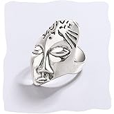 Human Face Rings for Women, Vintage Silver Plated Adjustable Open Finger Ring, Fashion Unique Punk Jewelry for Women