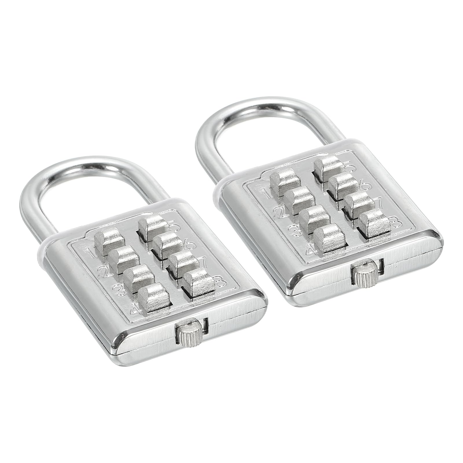 PATIKIL 8 Digit Button Combination Padlock, 2 Pack 4 Position Locking Mechanism Push Button Security Digital Lock for Gym Sports Locker Cabinet Toolbox, Silver Tone