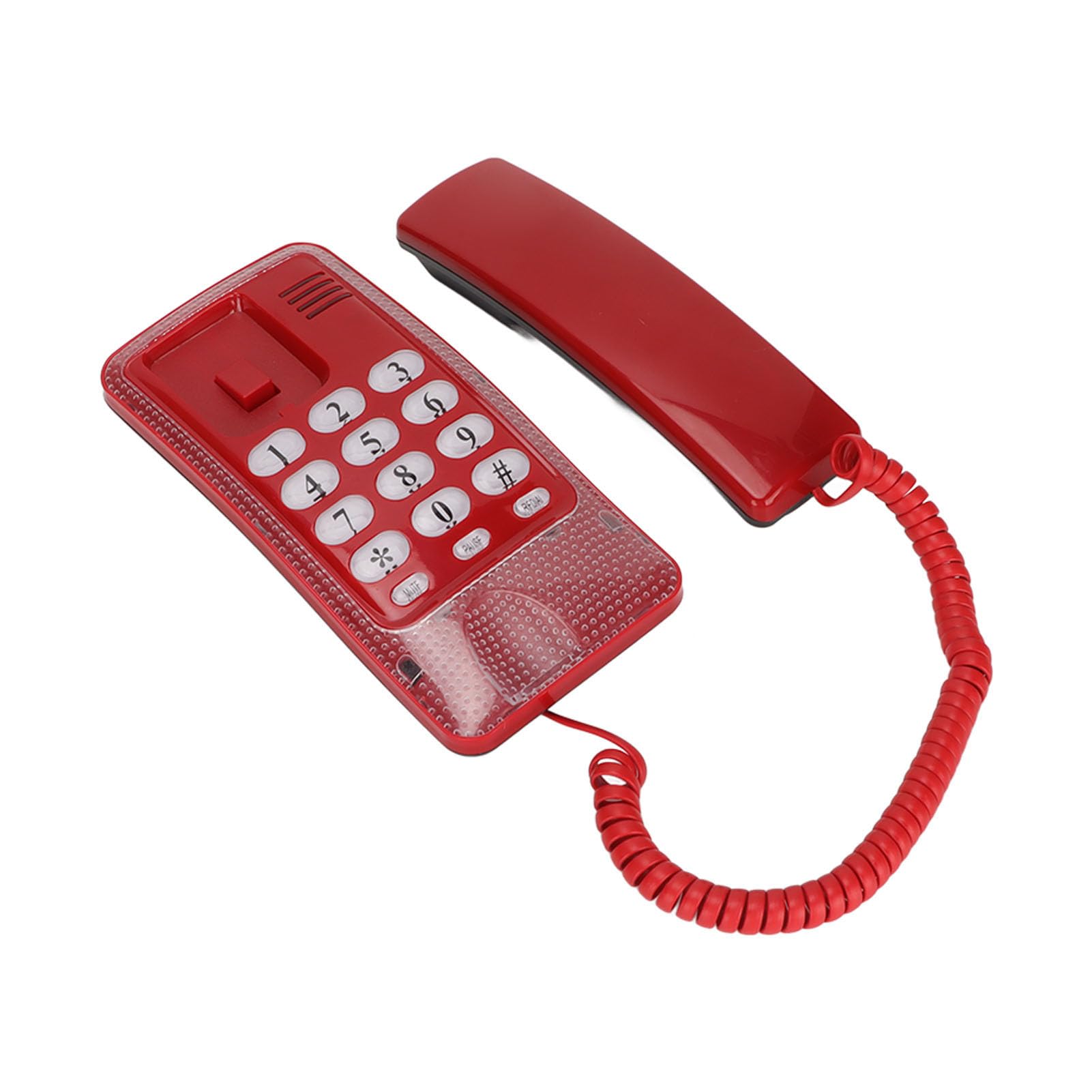 cigemay Corded Landline Telephone, Wall Mountable Home Phones, Hotel Corded Telephone, Desk House Landline Telephone, Redial Function, Quick Flash, for Office, Hotel, Home, Bathroom, UK Version(Red)