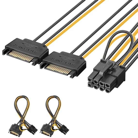 J&D Grafikkarten-Netzkabel, 15 Pin auf 8 Pin PCI Express (PCIe), 20 cm, 2er-Pack 2 Pack (8 inch / 20cm)