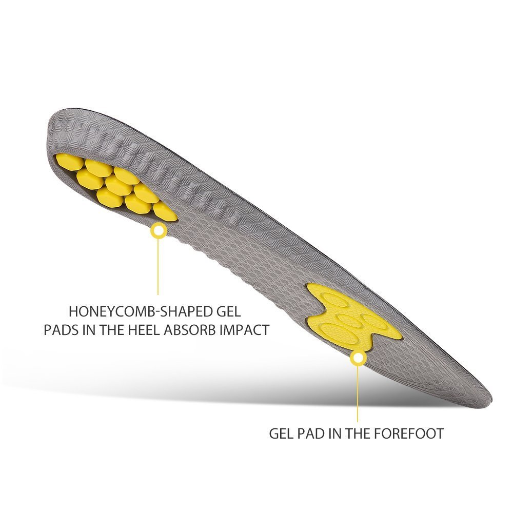 Plemo Gel Sports Shoe Insoles for Men, One Size Fits All with Cushioning Arch Support (Men Size 8 - 12)