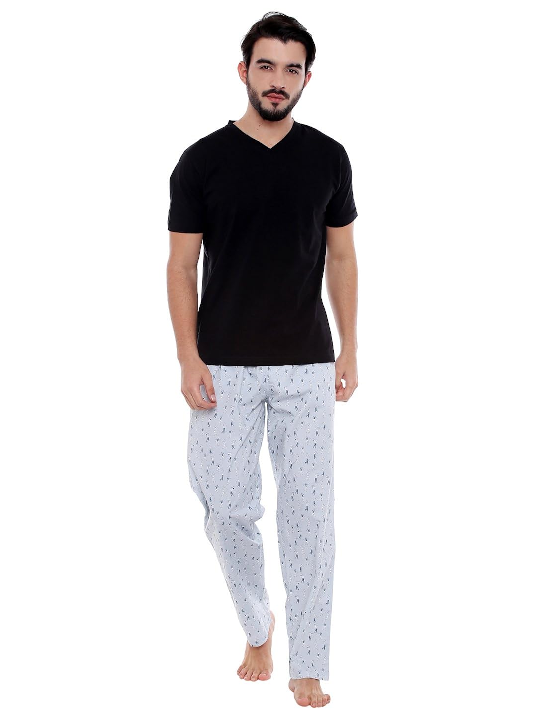 nightwear for men - night suit - summer wear - tshirt & pyjama combo set - sinker material - black color - half sleeves - branded valentine men's night wear -