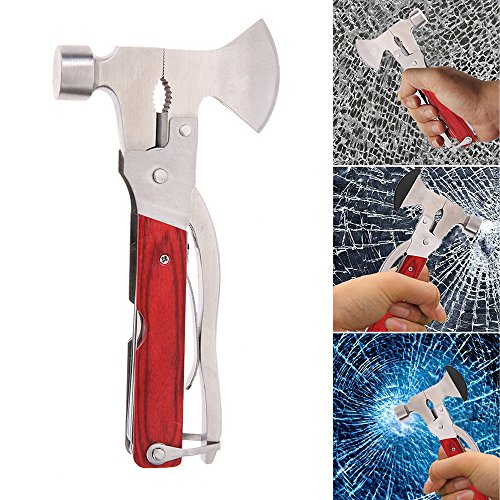 Ezyoutdoor 8 in 1 Multi-function Hammer Tool Stainless Hammer Nail Claw Screwdriver Saw Knife Bottle Opener for Home and Camping