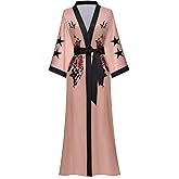 Horezsie Women's Long Silk Robes Long Satin Robes Long Kimono Robes Floral Silky Bathrobes Dressing Gown, One Size