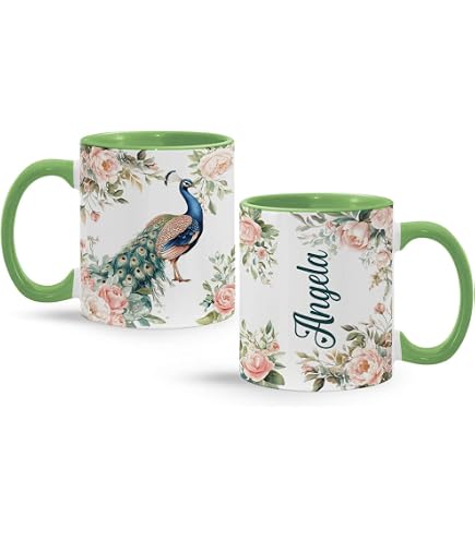 Personalized Glowing Peacock Coffee Mug - Custom Name Mug 11oz Or 15oz, Mystical Bird Ceramic Cup Gift For Women