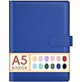 Sooez A5 Notebook Binder, 6 Ring Planner with Stylish Design, Loose Leaf Personal Organizer Binder Cover with Magnetic Buckle Closure, PU Leather Binder for Women with Macaron Colors(Navy Blue)