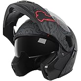 DOT Approved Full Face Modular Flip-Up Dual Visor Motorcycle Helmet for Men Women, Lightweight ABS Shell & Ventilated, Street Bike ATV