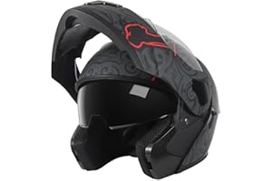 CUTEY DOT Approved Full Face Modular Flip-Up Dual Visor Motorcycle Helmet for Men Women, Lightweight ABS Shell & Ventilated, Street Bike ATV