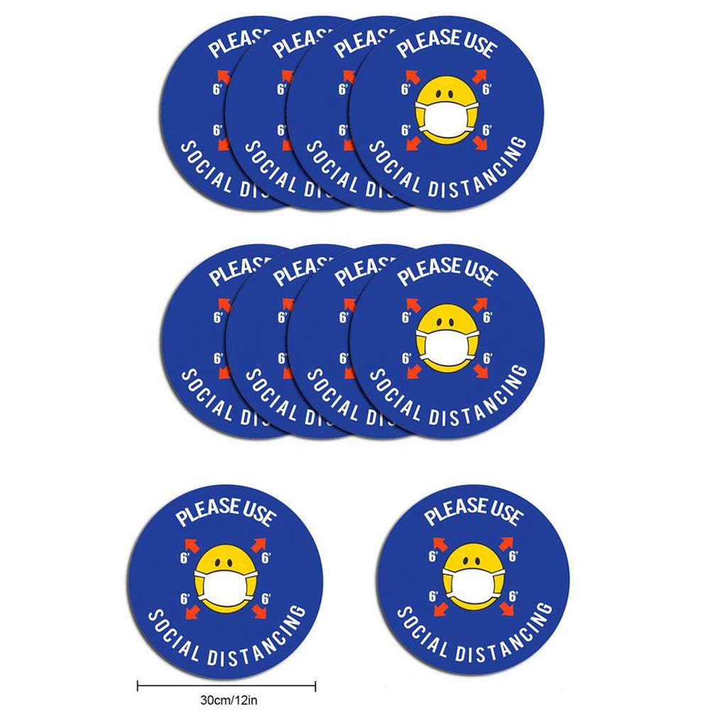 Belons 10 Pack Floor Decals Marker Safety Signs Warning Sticker, Self Adhesive, Waterproof, Anti-Slip, 12"x12" - Please Use Social Distancing