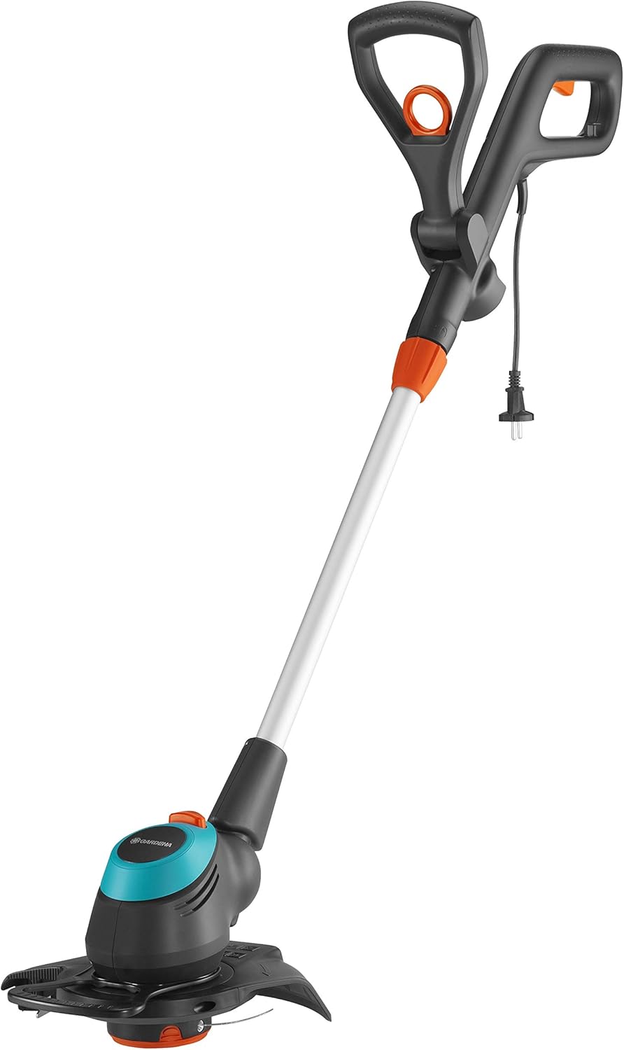 GARDENA Elektro-Trimmer EasyCut 450/25: Rasentrimmer mit verstellbarem Griff abwinkelbarem Trimmerkopf und ausklappbarem Pflanzenschutzbügel, 250 mm Schnittkreis (9870-20)