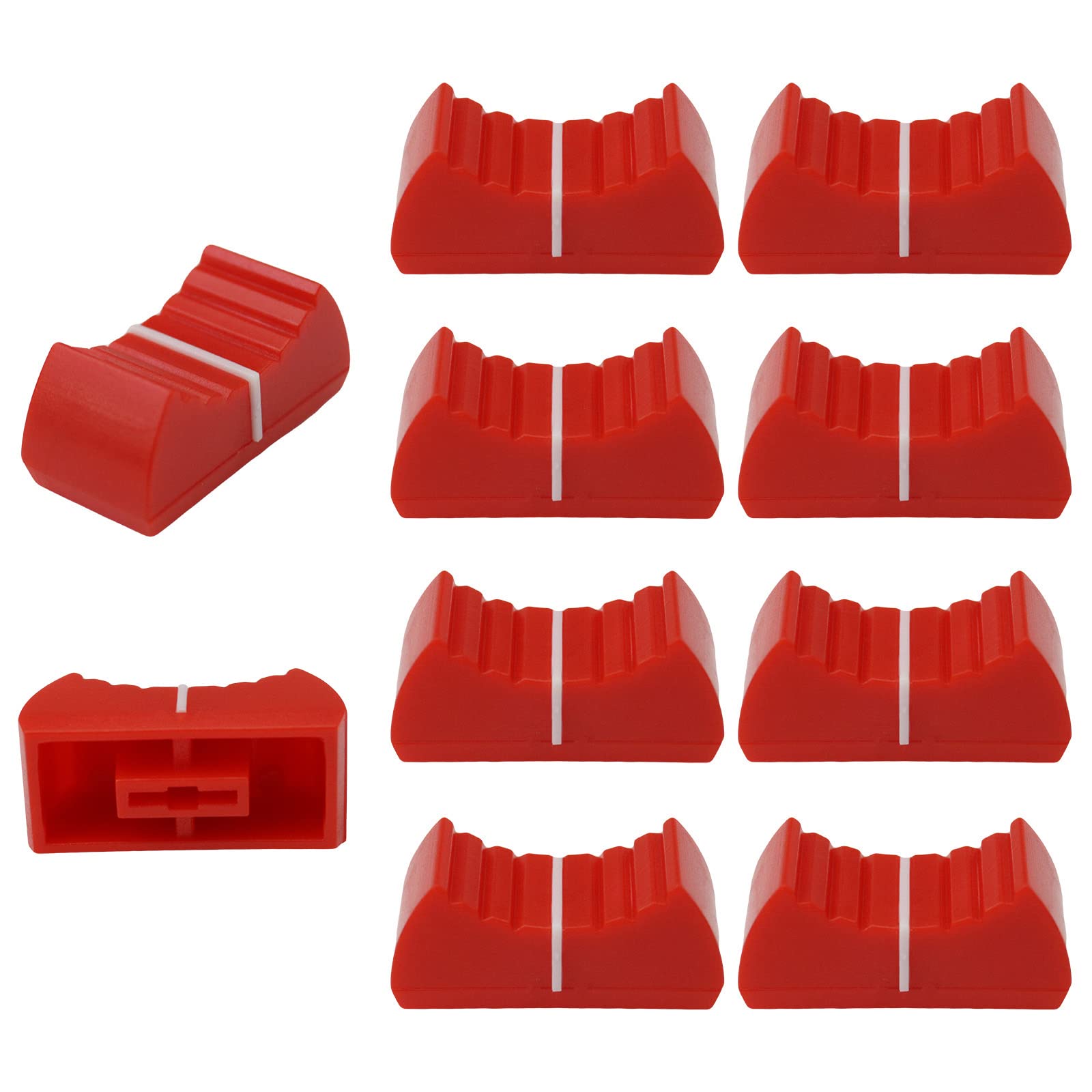 8mm Hole Colour Body Linear Slider/Fader Caps Pack of 10 (Red/White)