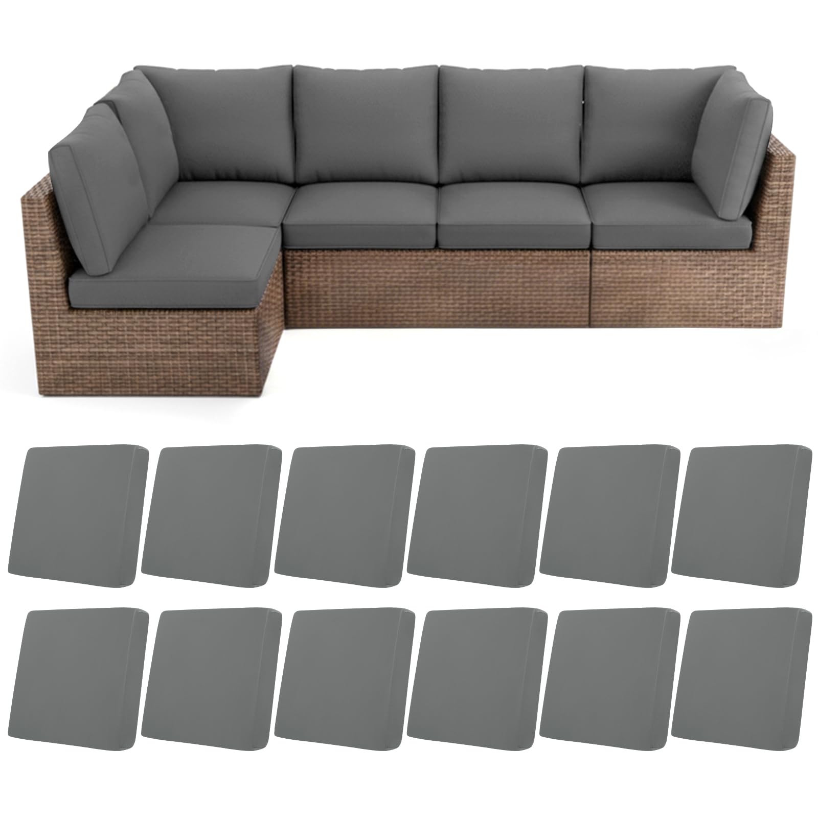 Photo 1 of HEBE Stretch Patio Cushion Covers Set 12pcs,Waterproof Outdoor Couch Covers Replacement,Washable Reusable Seat Cushion Slipcovers for Patio Furniture Protector,Chair Cushion Cover