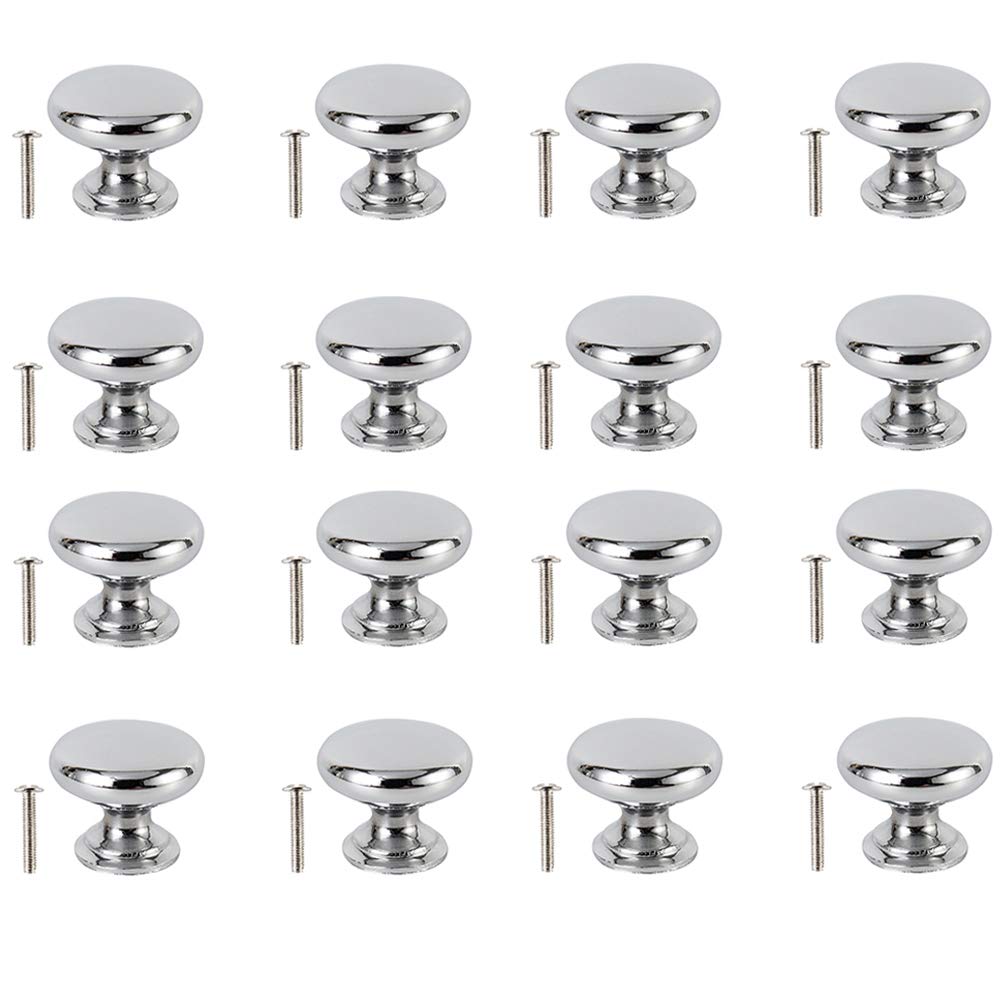 16 PCS Cabinet Door Knobs Round Mushroom Shape Stainless Steel Brushed Pull Handle 25mm with Screw for Kitchen Bathroom Bedroom Drawers Wardrobe Cupboard Door (16pcs)