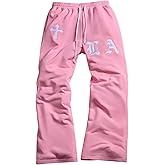 WDIRARA Men's Flared Sweatpants Y2k Letter Graphic Drawstring Track Pants Streetwear