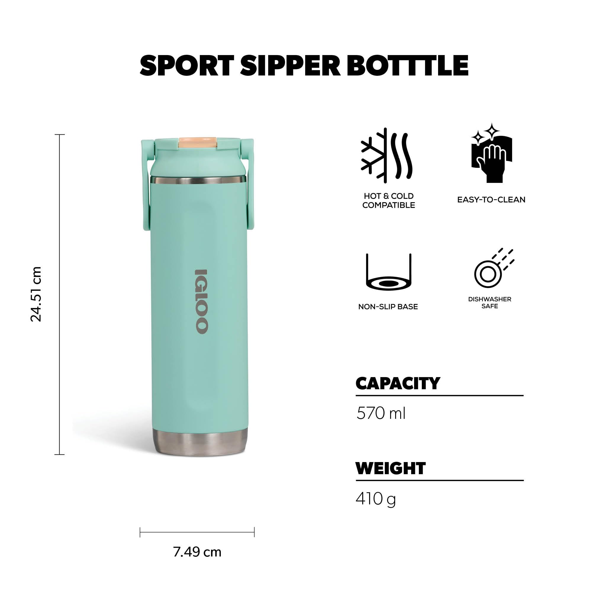 IGLOO Thermoflasche Sipper 20 – isolierte Edelstahl Trinkflasche 0,6 L, auslaufsicher, doppelwandig, ideal für Schule, Büro, Sport, Outdoor – robuste wiederverwendbare Flasche 6