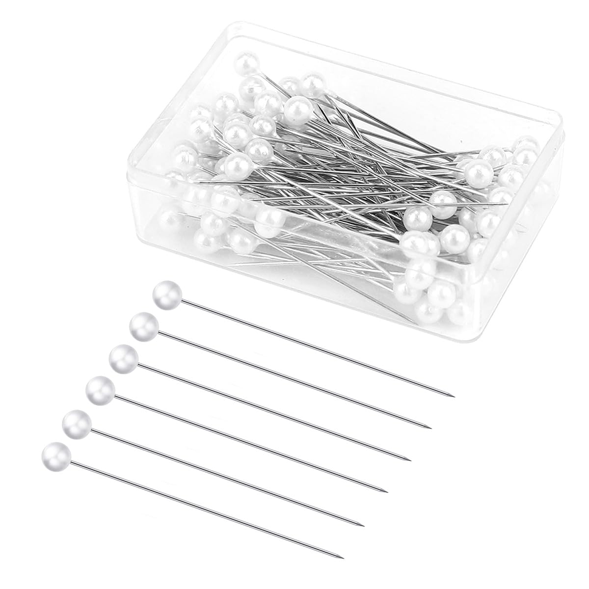 LNQ LUNIQI 100 Pcs Sewing Pins White, 4cm Pearl Head Dressmaking Pins, Wedding Bouquet Pins Corsage Pins mit Container for Dressmaking Wedding Flower Decoration Craft