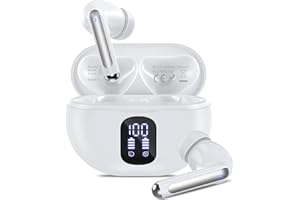 BHNYBWUL Wireless Earbuds, 2024 Bluetooth 5.3 Headphones, 50H Playback Deep Bass Stereo Ear Buds with LED Power Display Charging Case, IPX7 Waterproof Earbuds for Laptop Pad Phones Sports Workout, White
