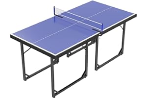 Soozier 6x3ft Compact Midsize Table Tennis Table Multi-Use Family Ping-Pong Table Free Standing Folding Blue