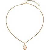 Gold-Plated Teardrop Pendant Necklace with Opal Stone, 18-inch Chain