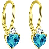 Birthstone Earrings Dangle Sterling Silver Leverback Dangle Drop Earrings Birthstone Jewelry Gifts for Women Birthday Christmas Mother's Day