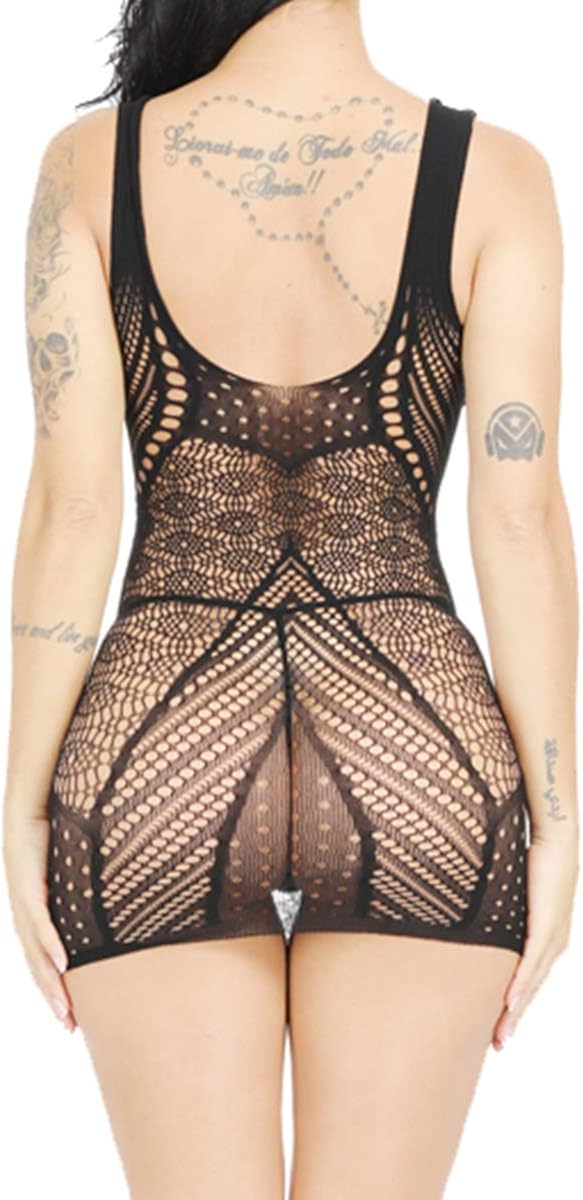 BECHARNY Plus Size Mesh Lingerie Fishnet Bodysuit One Piece V-Neck Mini Dress Strappy Chemise (05 Black) at  Women’s Clothing store