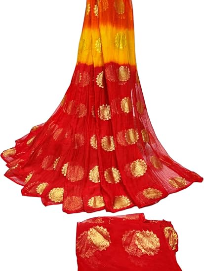 Jaipuri Rajasthani Women's Najmeen Chiffon Zari Buta 3D Designing Color Saree With Contrast Blouse -P090