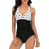 HAIVIDO One Piece Swimsuit Women Tummy Control Cross Back Bathing Suit V Neck Adjustable Straps Ruched Swimwear