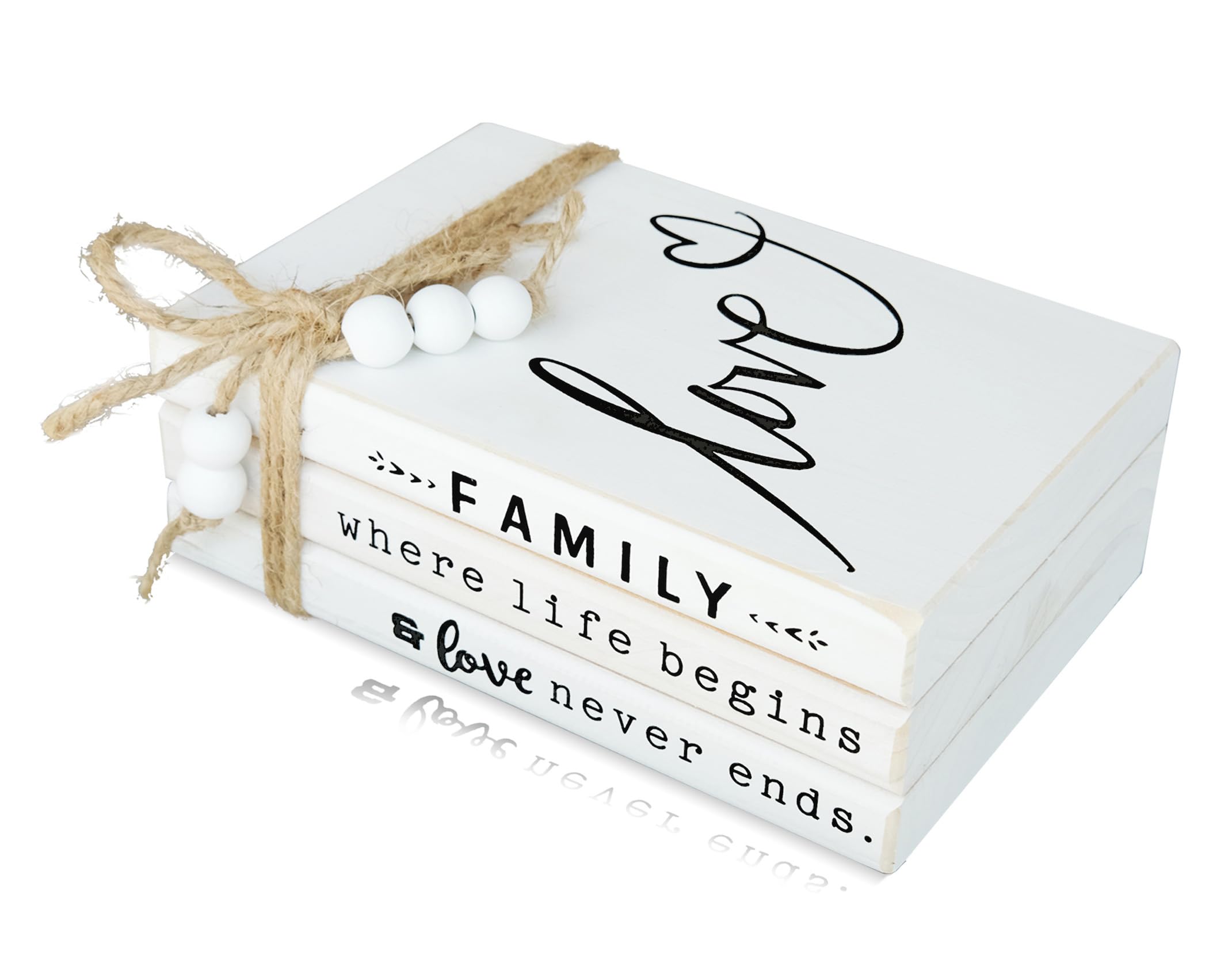 GNIYNAY Wood Decorative Books for Coffee Table - Faux Book Stack for Home Decoration Modern Farmhouse Shelf Décor - Family Where Life Begins & Love Never Ends