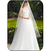 EASEDAILY Bride Wedding Veils White Long Cathedral Length 2 Tiers Bridal Tulle Veil with Comb for Women