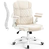 SEATZONE Home Office Desk Chairs with Wheels and Flip-up Armrests,Velvet Fabric Executive Office Chair Comfortable Ergonomic Computer Chairs for Adults and Teens,Beige