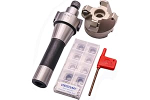 SEFHLI 1.97"/50mm Cutting Diameter 45 Degree 4 Flute Indexable CNC Face End Mill Shell Cutter KM12 50-22-4T, Shank Face End Mill Arbor R8-FMB22 7/16-20 with 10Pcs SEKT1204 Carbide Inserts and T20 Wrench