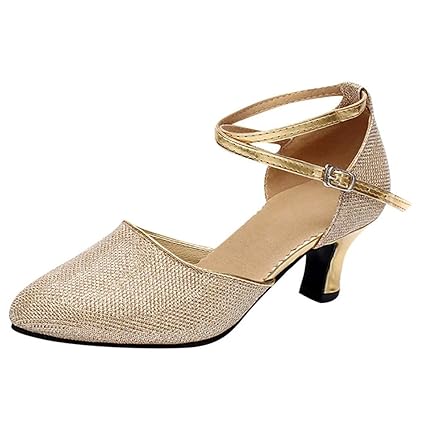 Dorical Runde Zehen Hoch Absatz Schnalle Pumps Glitter PU Silber Party Tanzschuhe Damen Brautschuhe/Standard Latin Dance für 