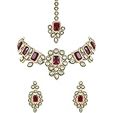 I Jewels Gold Plated Indian Wedding Bollywood Kundan & Stone Studded Choker Necklace Jewellery with Earrings & Maang Tikka Set for Women
