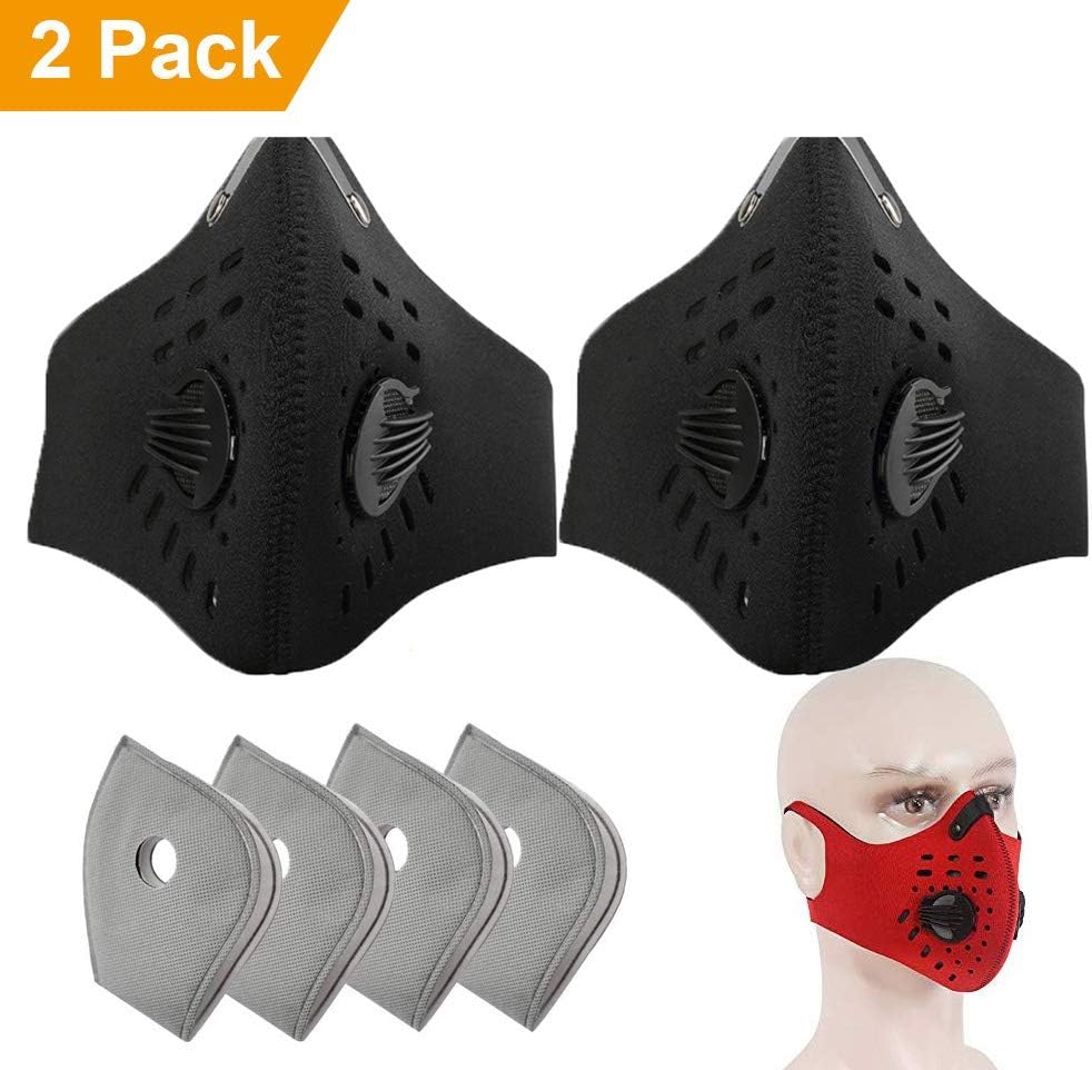 2 Pcs Anti Dust Half Face Mask with Activated Carbon Filters, PM 2.5 Windproof Cycling Facemask Washable Face Cover for Outdoor, Sports, Motorcycles, Riding - with 4 Pcs Carbon Filters