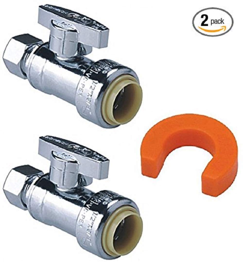 1/2 x 3/8 Supply Valve 2-Pack 1/4 Turn UPC Fittila F501 with Disconnect Clip - Lead Free Fittings for Copper Pipe, PEX, CPVC, HDPE and PE-RT Plumbing - 100% Satisfaction Guarantee