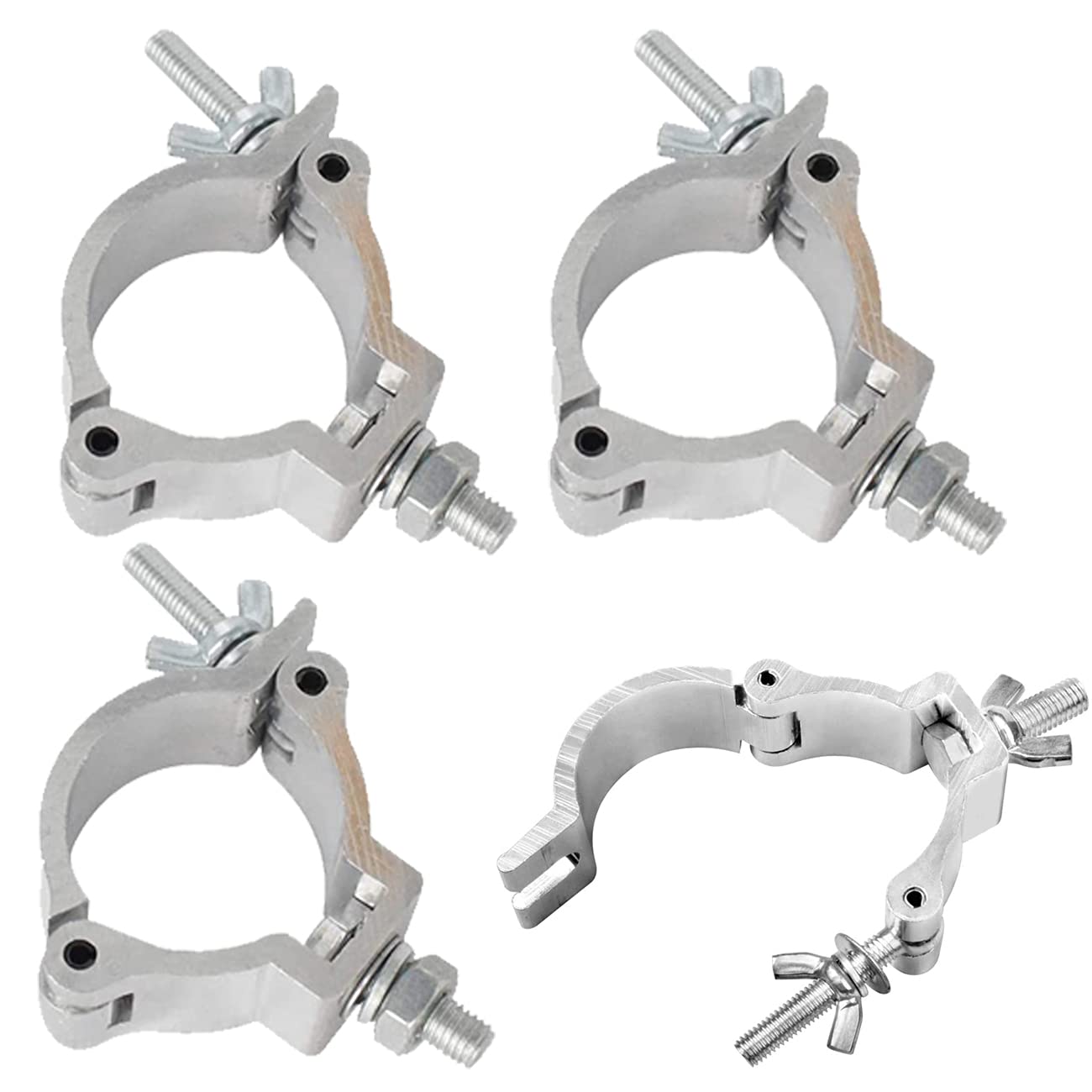 Half Coupler, QNLEMON 4PCS Aluminum Alloy Hook Clamp Stage Lighting Clamp Load 100kg fit Pipe 48-51mm for Par Light Spotlight Stage Moving Head Light (Silver)