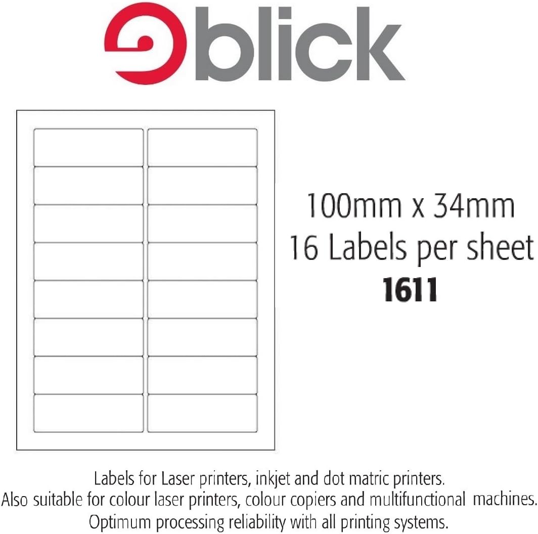 100 Sheets Of Blick A4 Sticky Computer Labels 16 Label Per Sheet (100mm