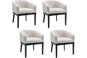 RIVOVA White Dining Chairs Set of 4, Mid-Century Modern Dining Chairs, Boucle Upholstered Kitchen Dining Room Chairs, Curved Backrest Dining Chairs with Wood Legs, White