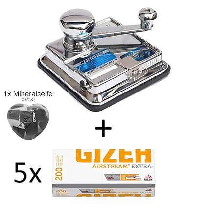 OCB® MikrOmatic Duo (Stopfmaschine) + 1.000 (5x200) Gizeh Airstream® EXTRA (Zigarettenhülsen) + 1x Seife
