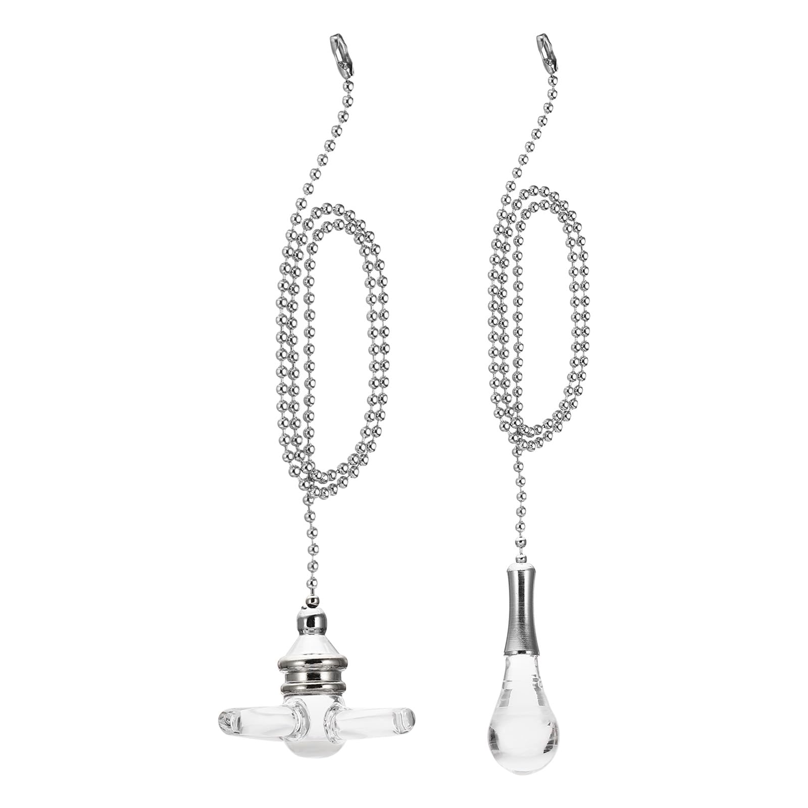 PATIKIL 14" Ceiling Fan Pull Chain Extender Set, 2 Pcs Glass Decorative Light Bulb & Fan Cord Beaded Ball Fan Pull Chain with Connector, Nickel Color