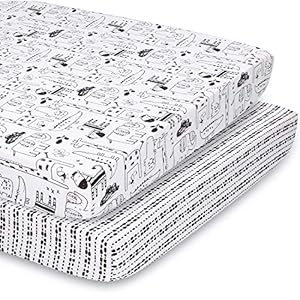 The Peanutshell Fitted Pack n Play, Playard, Mini Crib Sheets for Baby Boys or Girls | 2 Pack Set | Zoo Animals and…
