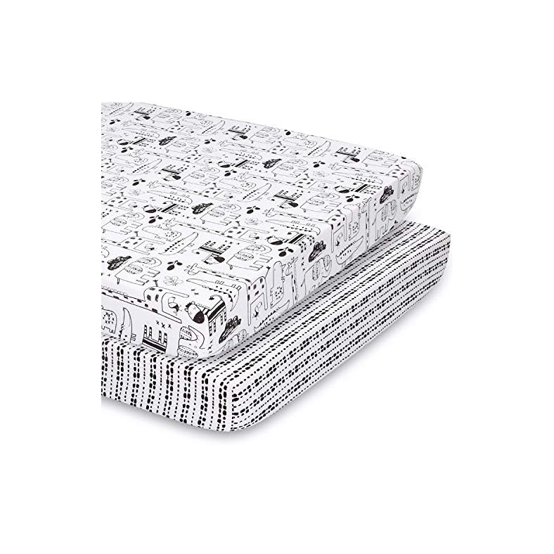 The Peanutshell Fitted Pack n Play, Playard, Mini Crib Sheets for Baby Boys or Girls | 2 Pack Set | Zoo Animals and…