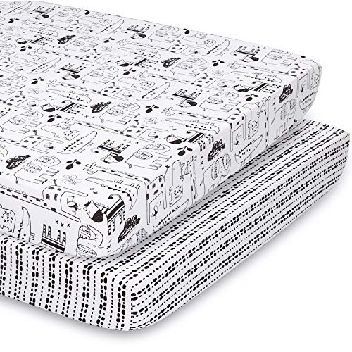The Peanutshell Fitted Pack n Play, Playard, Mini Crib Sheets for Baby Boys or Girls | 2 Pack Set | Zoo Animals and…