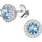 FindChic Birthstone Earrings for Women, Round/Heart/Square/Teardrop Earrings with 925 Sterling Silver Posts & Push Backs, Hypoallergenic Studs with Cubic Zirconia, 12 Months Jewelry with Gift Box