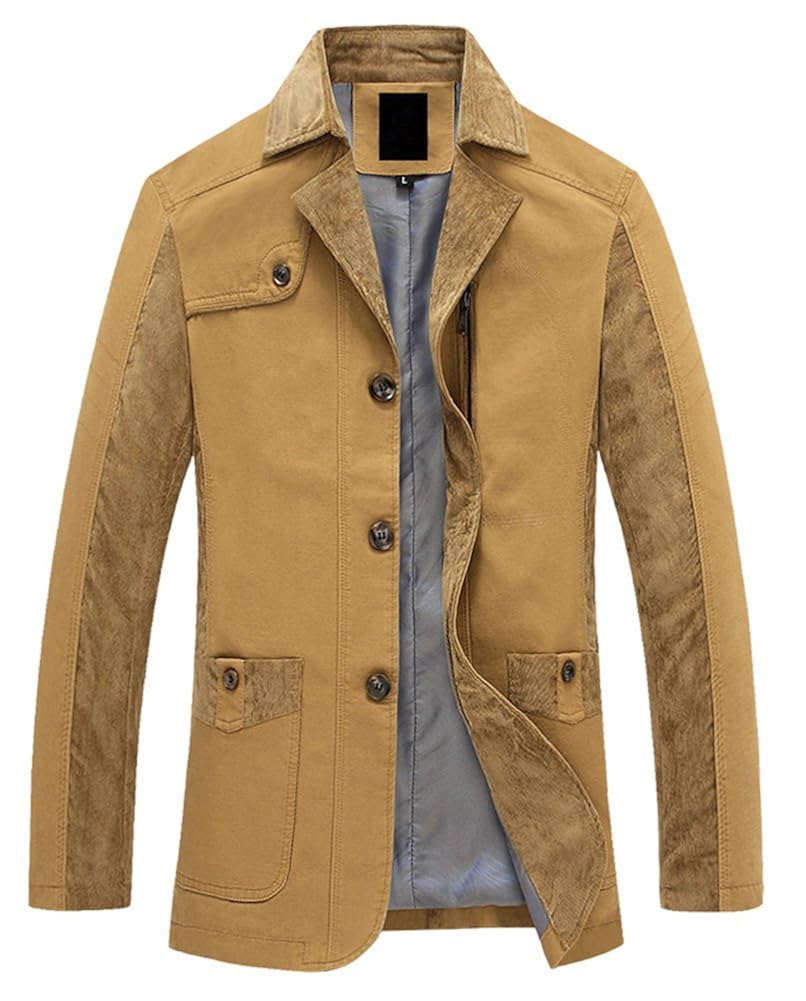Cheering Soild Cotton Jacket for Men Coat Khaki Large at Amazon Men’s Clothing store