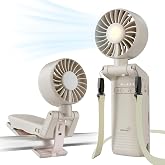 GROWNSY 4-in-1 Portable Baby Stroller Fan with Clip &amp; Night Light, Beige | Foldable &amp; Rechargeable, 4 Adjustable Wind Speed for Handheld/Car Seat/Carrier/Beach/Travel/Crib/Camping